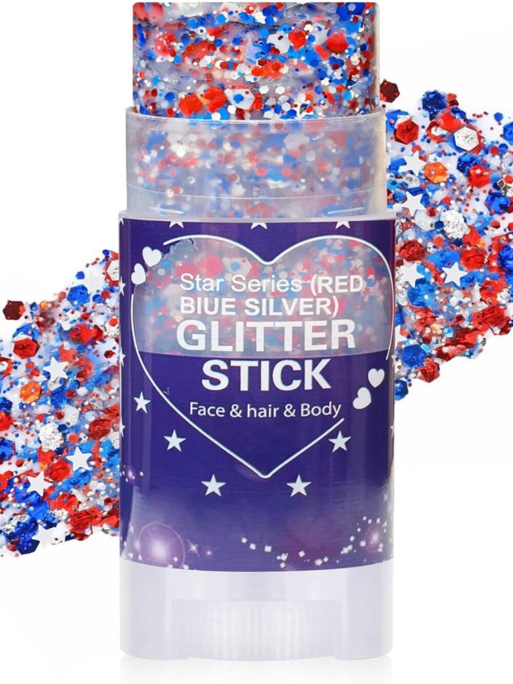 Red White Blue Hair Glitter Stick,Memorial Day Patriotic  Face Body Glitter,4th